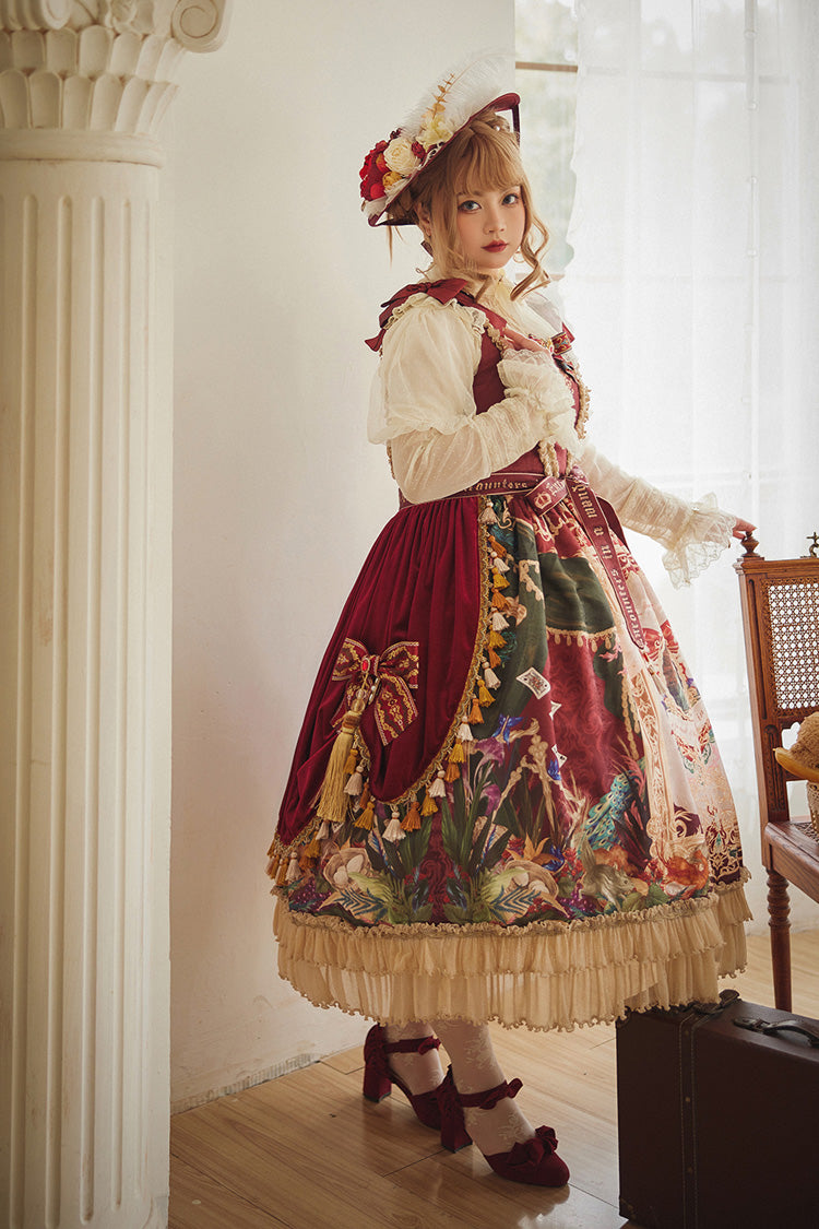 Red Kaleidoscope of Dreams Sleeveless Double-Layered Print Embroidery Bowknot Classic Vintage Gorgeous Lolita Jsk Dress