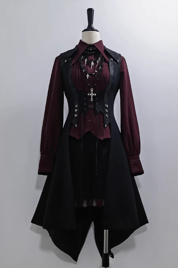 Black Lace-Up Slim Gothic Vintage Prince Ouji Lolita Long Vest