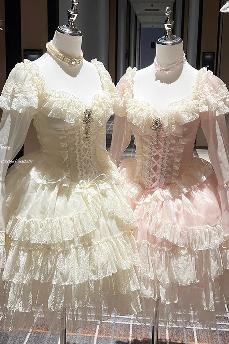 Princess Off Shoulder Multi-Layered Ruffle Bowknot Lace Sweet Elegant Lolita Strapless Dress