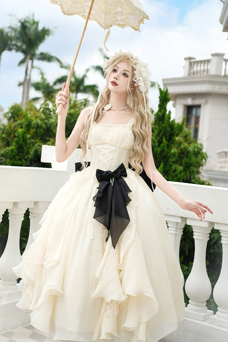 Ivory Moonlight Variations Sleeveless Ruffle Lace-Up Sweet Lolita Jsk Long Dress