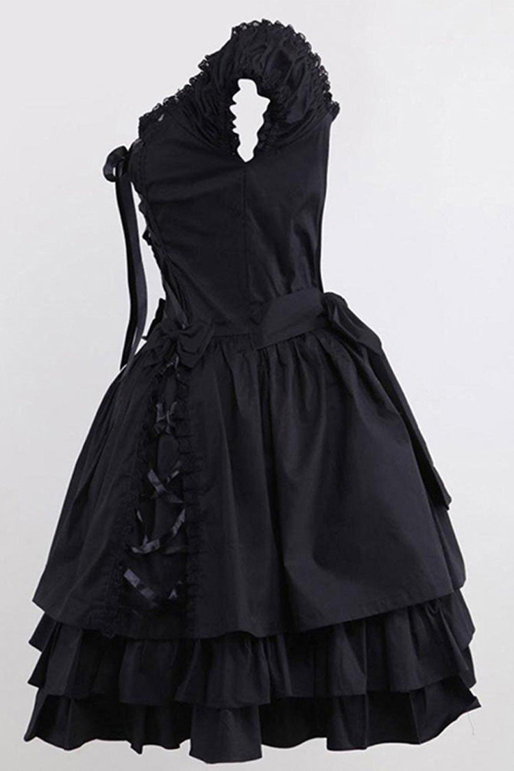 Black Lace Tiered Ruffle Sleeveless Gothic Lolita Dress