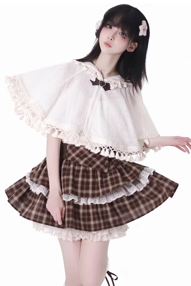 Brown Warm Summer Days Double-Layered Printed Ruffled Spliced Lace Sweet Lolita Skirt