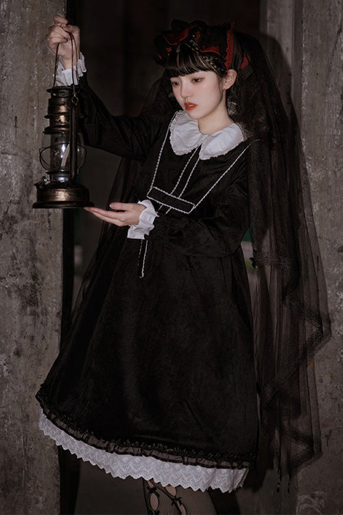 Black Doll Collar Long Sleeves Gothic Lolita Dress