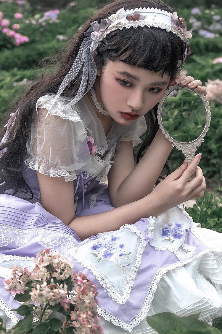 Purple Print Ruffle Embroidery Bowknot Classic Vintage Lolita Dress