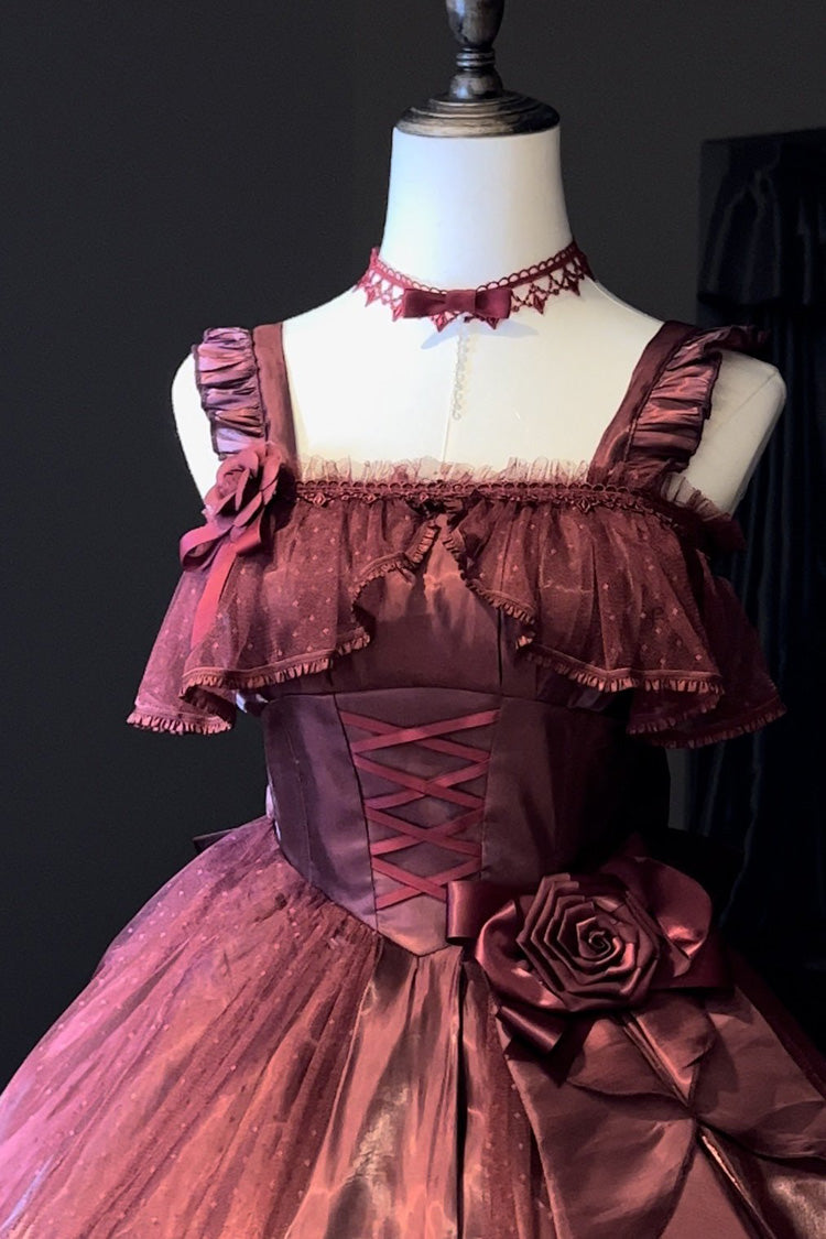 Red Square Collar Sleeveless Ruffled Bow Lace-Up Classic Elegant Princess Lolita Jsk Dress