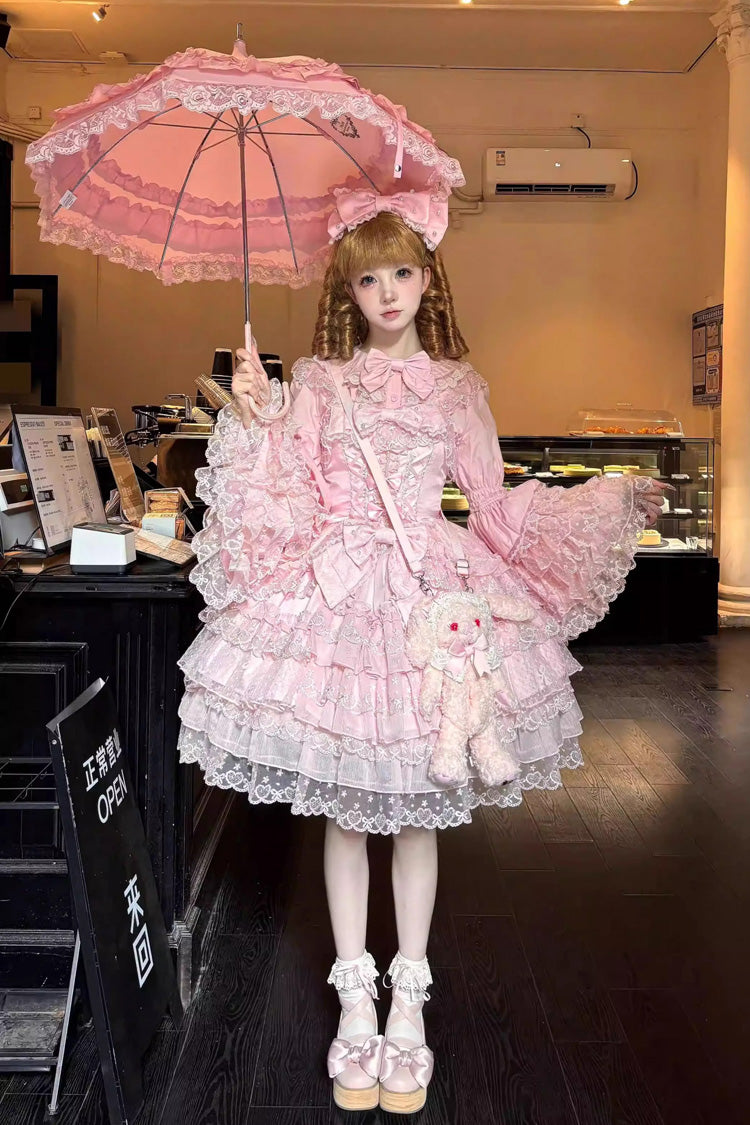 Pink Love Overture Multi-Layered Ruffle Bowknot Lace Sweet Lolita Jsk Dress