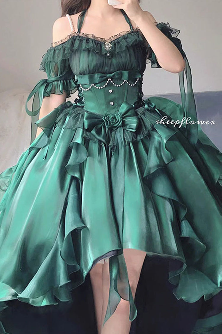 Green Bowknot Irregular Sweet Princess Lolita Jsk Dress