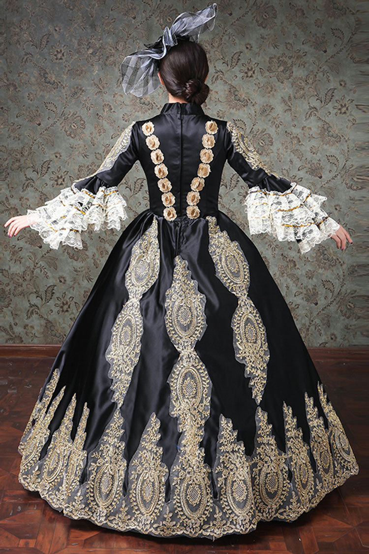 Multi-Layer Half Sleeves Trumpet Sleeves High Waisted Hollow Embroidery Print Victorian Lolita Prom Dress