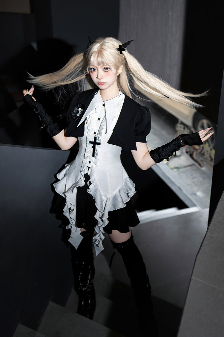 Black Broken Gemstones Ruffle Gothic Lolita Skirt