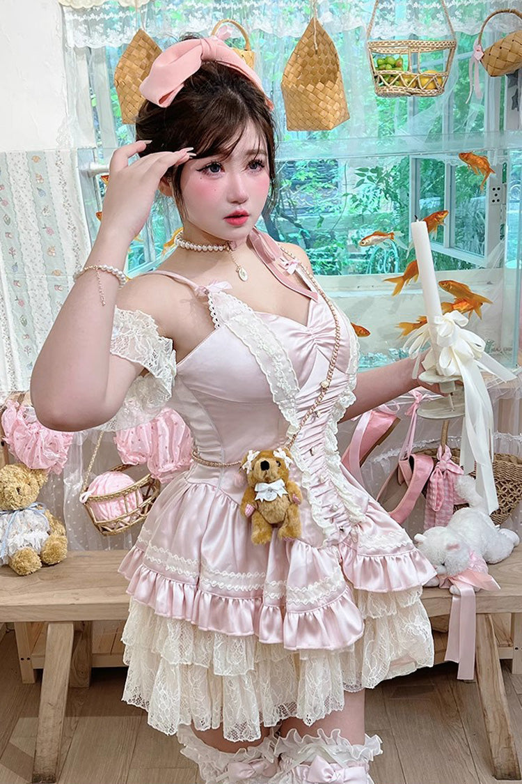 Pink Ballet Cat Multi-Layered Ruffle Bowknot Lace Sweet Ballet Lolita Jsk Dress
