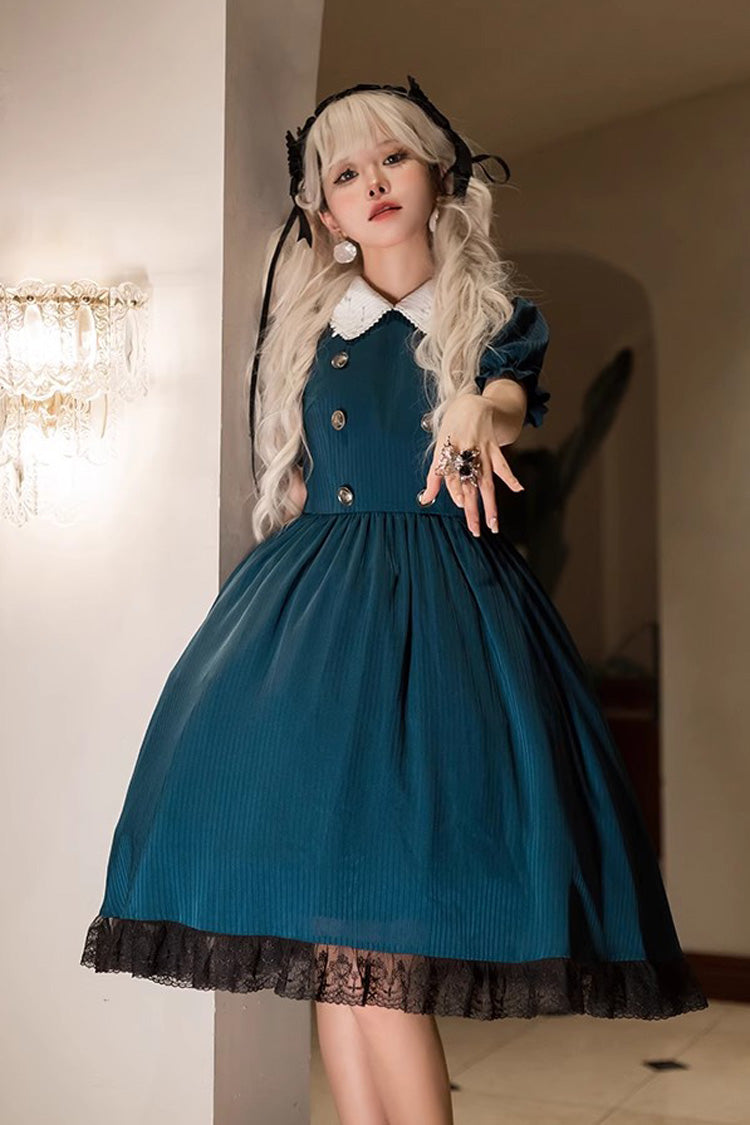 Dark Green Otherworld Deacon Detachable Apron Short Sleeves Gothic Lolita Dress