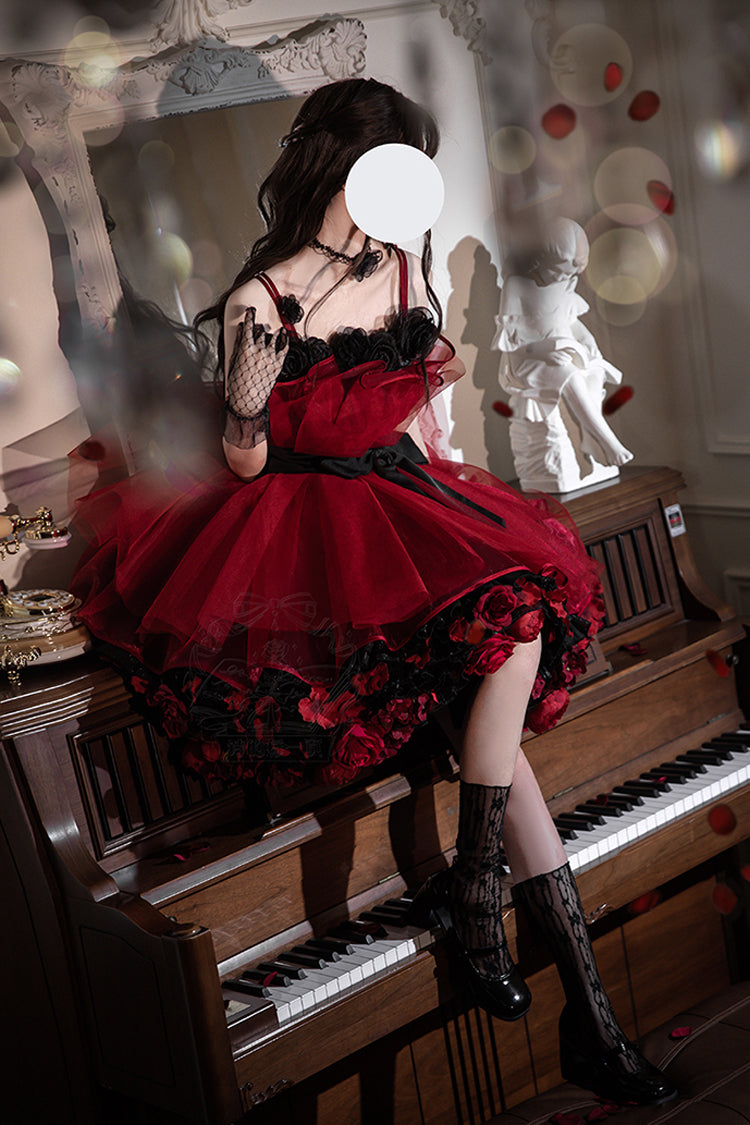 Wine Red Eternal Night Bouquet Sleeveless Ruffle Bowknot Sweet Princess Lolita Dress