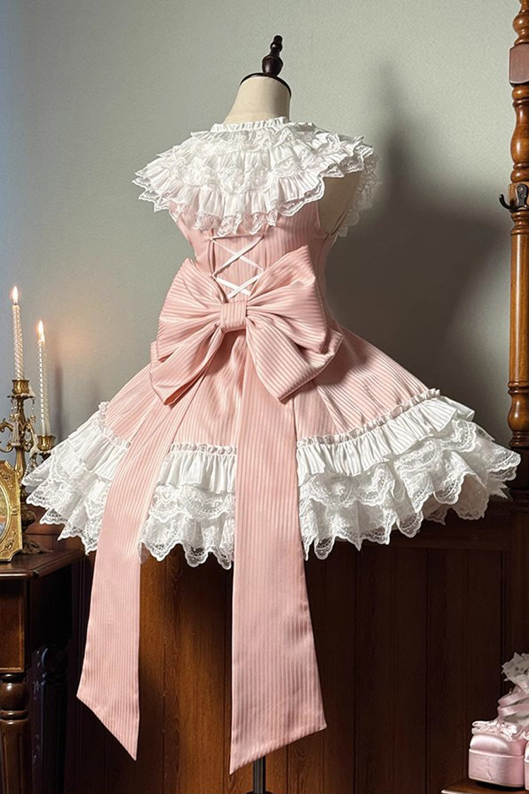 Pink Miss Tsundere Sleeveless Multi-Layered Ruffle Bowknot Lace Asymmetric Sweet Princess Lolita Dress