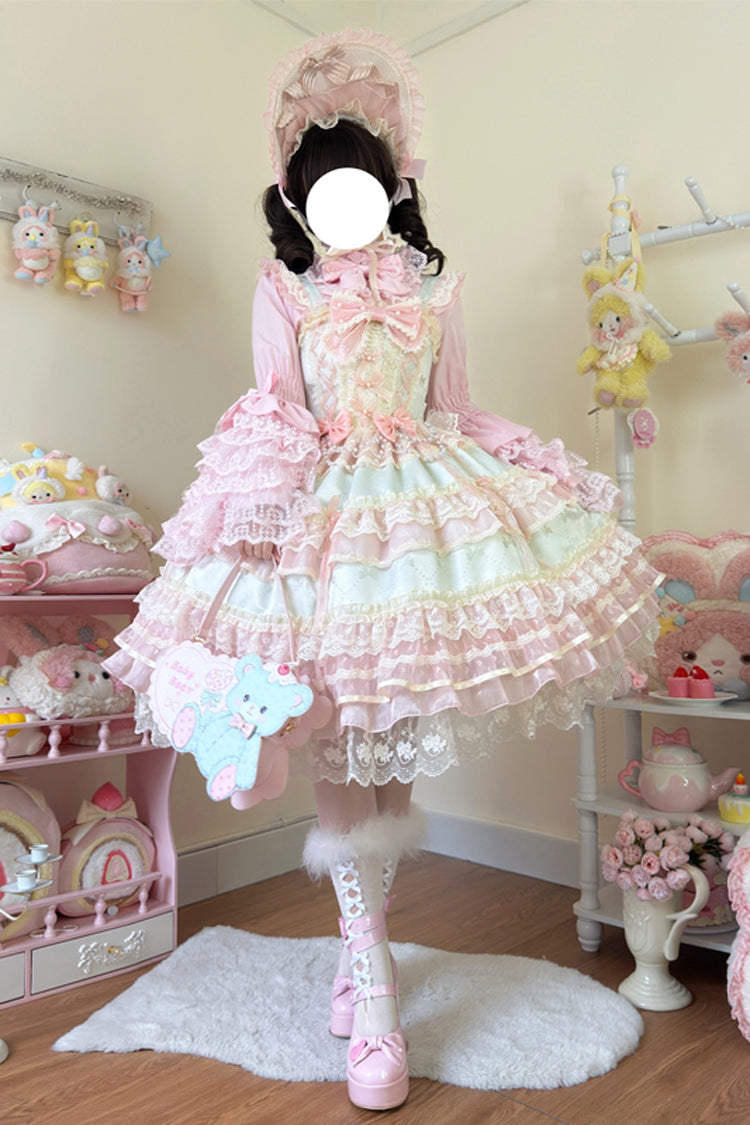 Green Star Love Song Ruffle Hanayome Bowknot Lace Sweet Lolita Jsk Dress