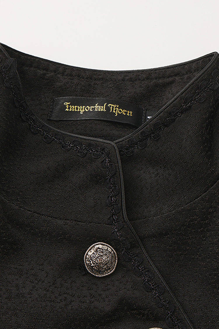 Black Eternal Gloom Portrait Back Cross Stand Collar Asymmetric Vintage Elegant Prince Gorgeous Handsome Lolita Coat