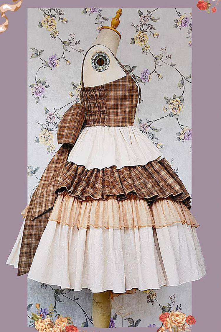 Multi-Color Triple-Layered Print Bowknot Lace Asymmetric Classic Vintage Lolita Dress 5 Colors