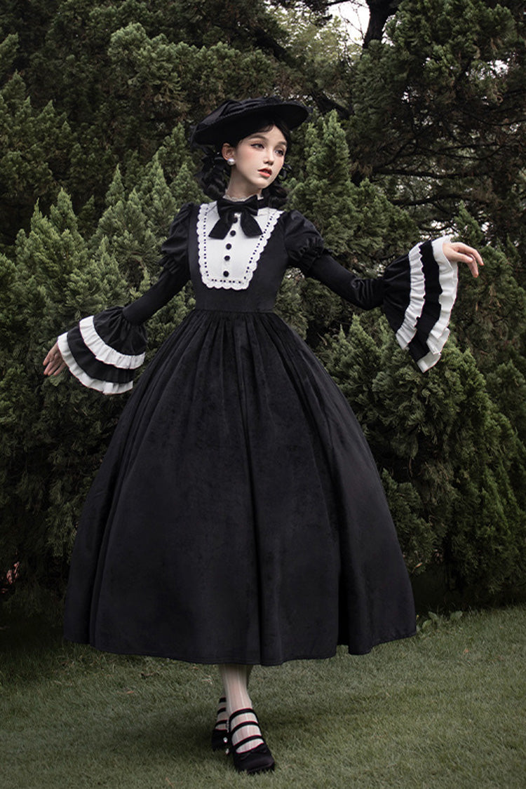 Black Sleepless Night Long Hime Sleeves Ruffle Bowknot Gothic Lolita Dress