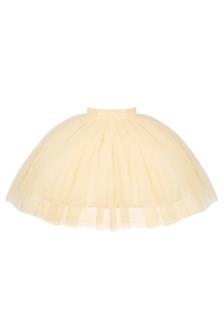 Yellow Sissi's Pilgrimage Off Shoulder Ruffle Bowknot Lace Sweet Lolita Skirt (Short Version)