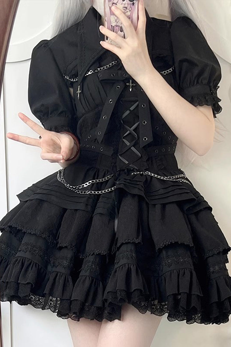 Covenant Cross Sleeveless Triple-Layered Ruffle Bowknot Lace-Up Gothic Lolita Jsk Dress 6 Colors