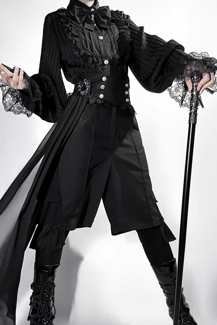 Black Eternal City Long Sleeves Lace Gothic Prince Medieval Ouji Lolita Blouse Knee-Length Shorts Set
