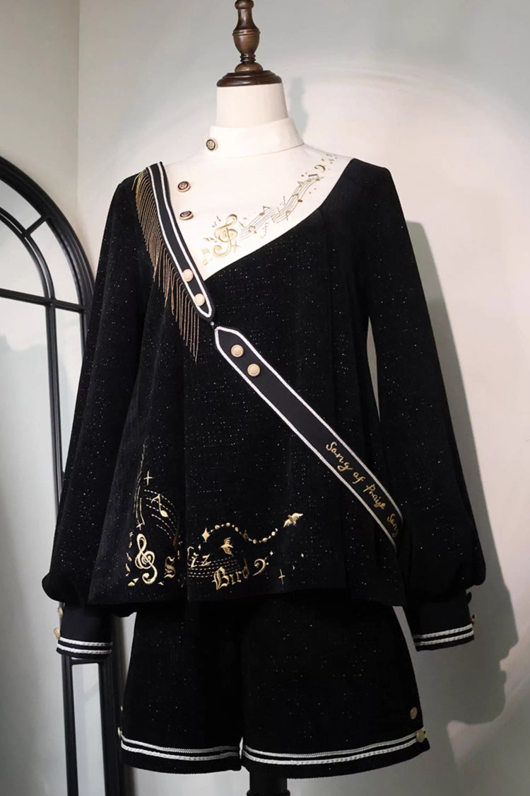 Black Song Of Tomorrow Long Sleeves Embroidery Asymmetric Gothic College Style Ouji Lolita Full Set