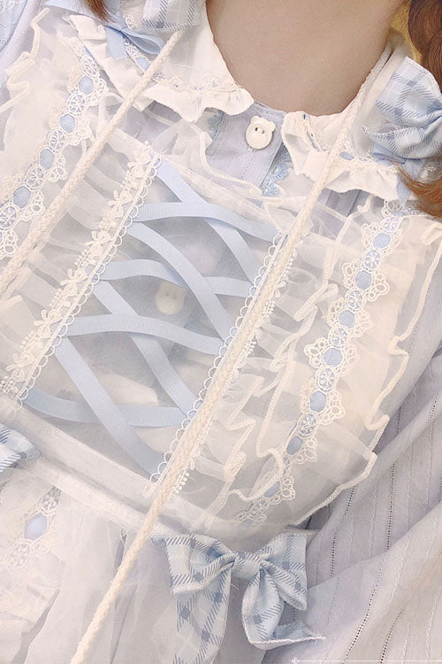 Lapel Collar Bowknot Long Sleeves Love Pockets Decoration Multi-Layer Ruffled Sweet Lolita OP Dress 2 Colors