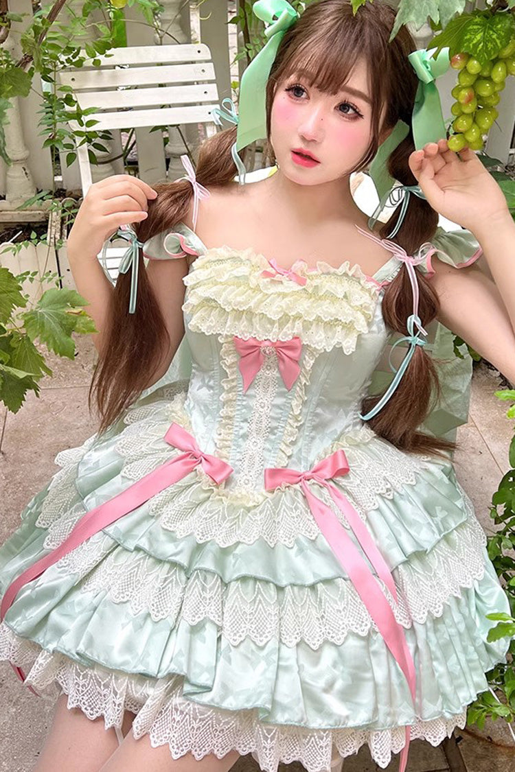 Green Mints Multi-Layered Ruffle Bowknot Lace Sweet Ballet Lolita Dress