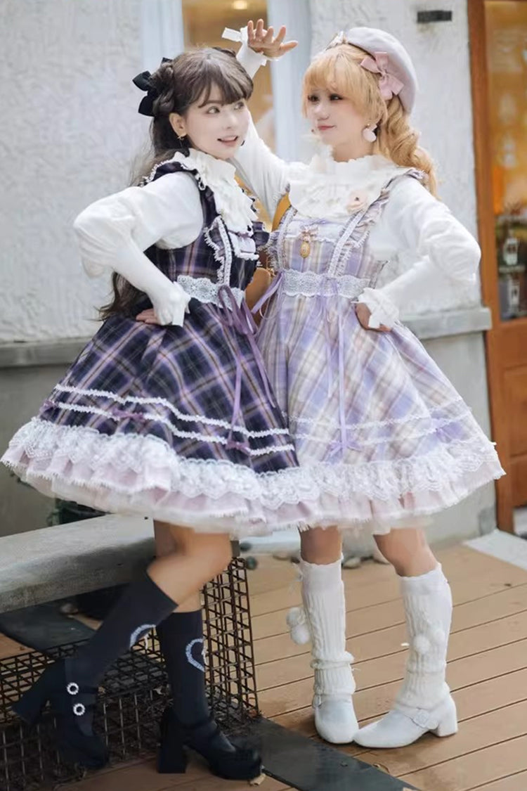 Pink/Purple Endless Summer High Waisted Printed Ruffled Bow Lace Sweet Princess Lolita Jsk Dress 2 Versions