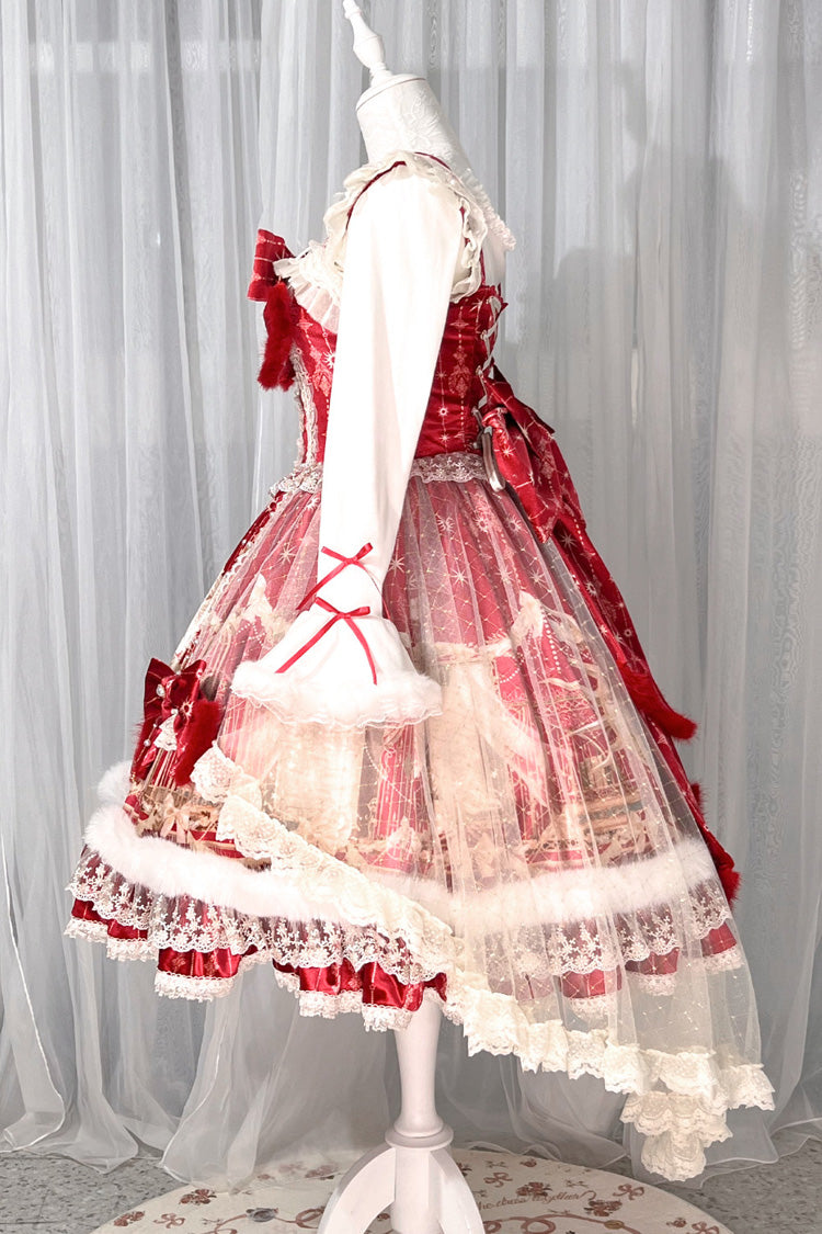 Red Happy New Year Printed Ruffled Bow Lace Classic Chinese Style Gorgeous Lolita Jsk Dress