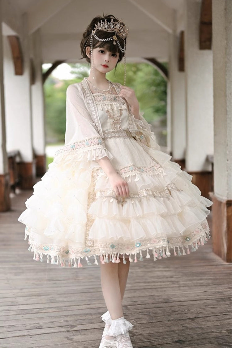 Apricot Miao Girl Multi-Layered Ruffle Bowknot Sweet Princess Lolita Chiffon Skirt Set