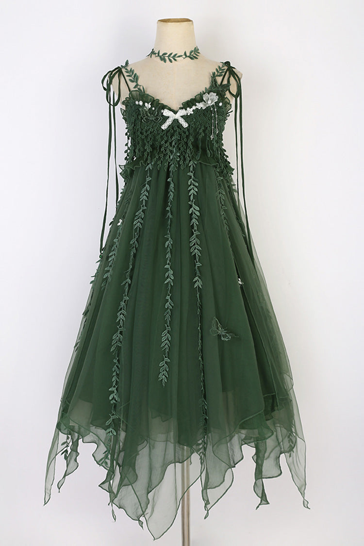 Green Forestry Asymmetric Hem Sweet Chinese Style Lolita Jsk Dress