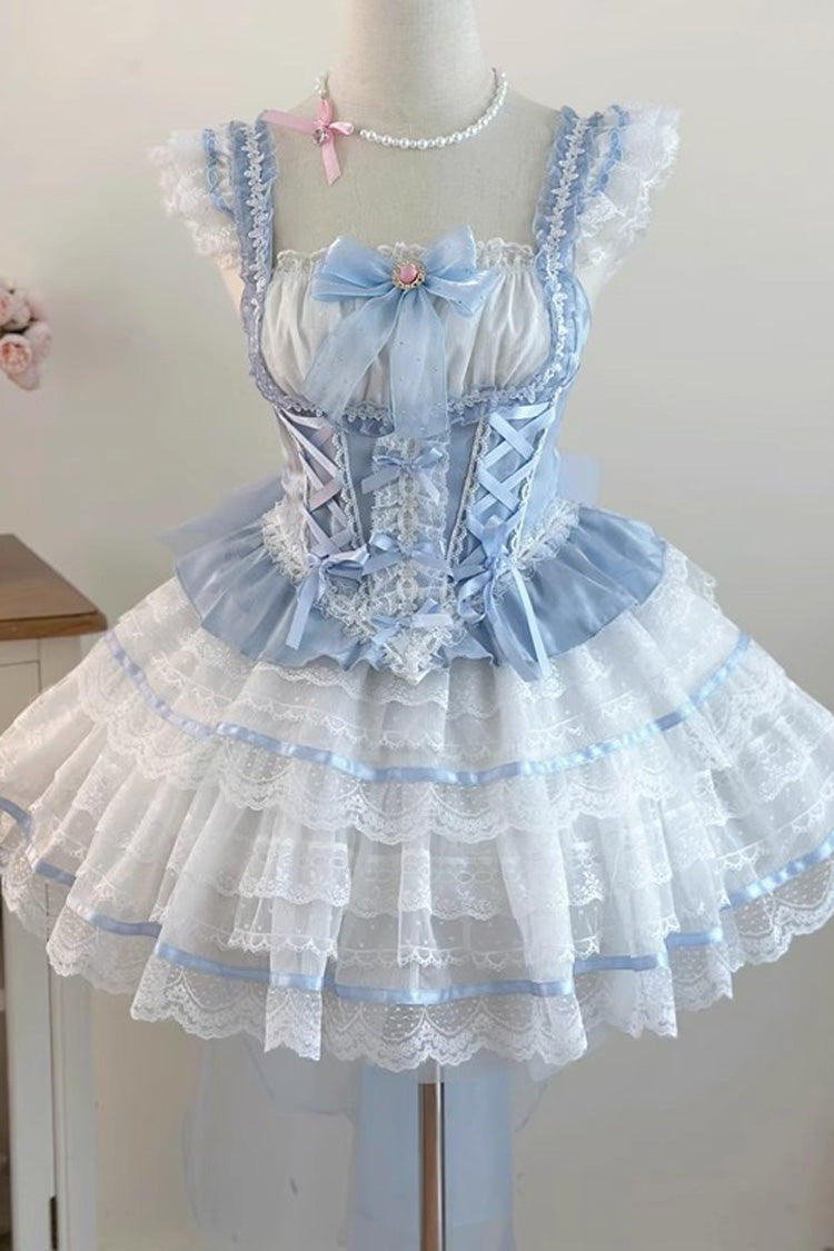 Blue Girl Love Double-Layered Bowknot Lace Sweet Ballet Lolita Skirt Set