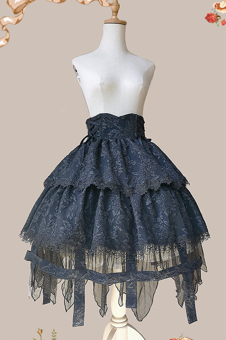 Black Apprentice Witch Double-Layered Ruffle Lace Gothic Lolita Skirt