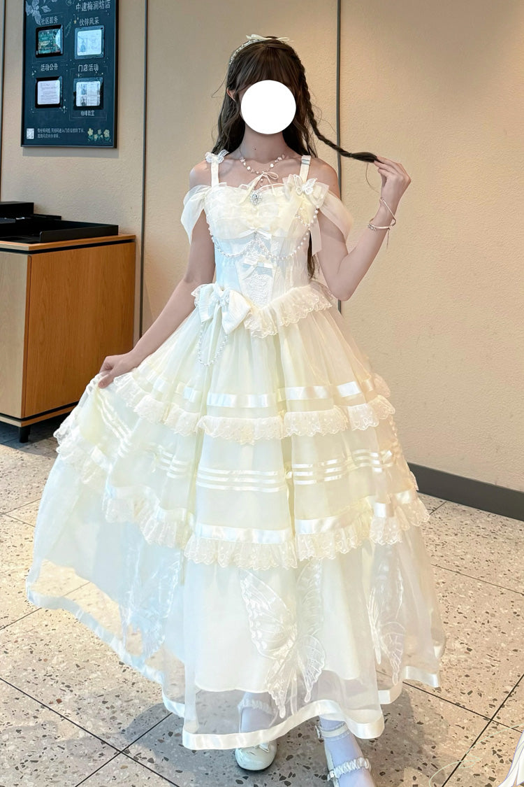 Apricot Moonlight Poems Triple-Layered Jacquard Ruffle Bowknot Lace Sweet Elegant Princess Lolita Jsk Dress