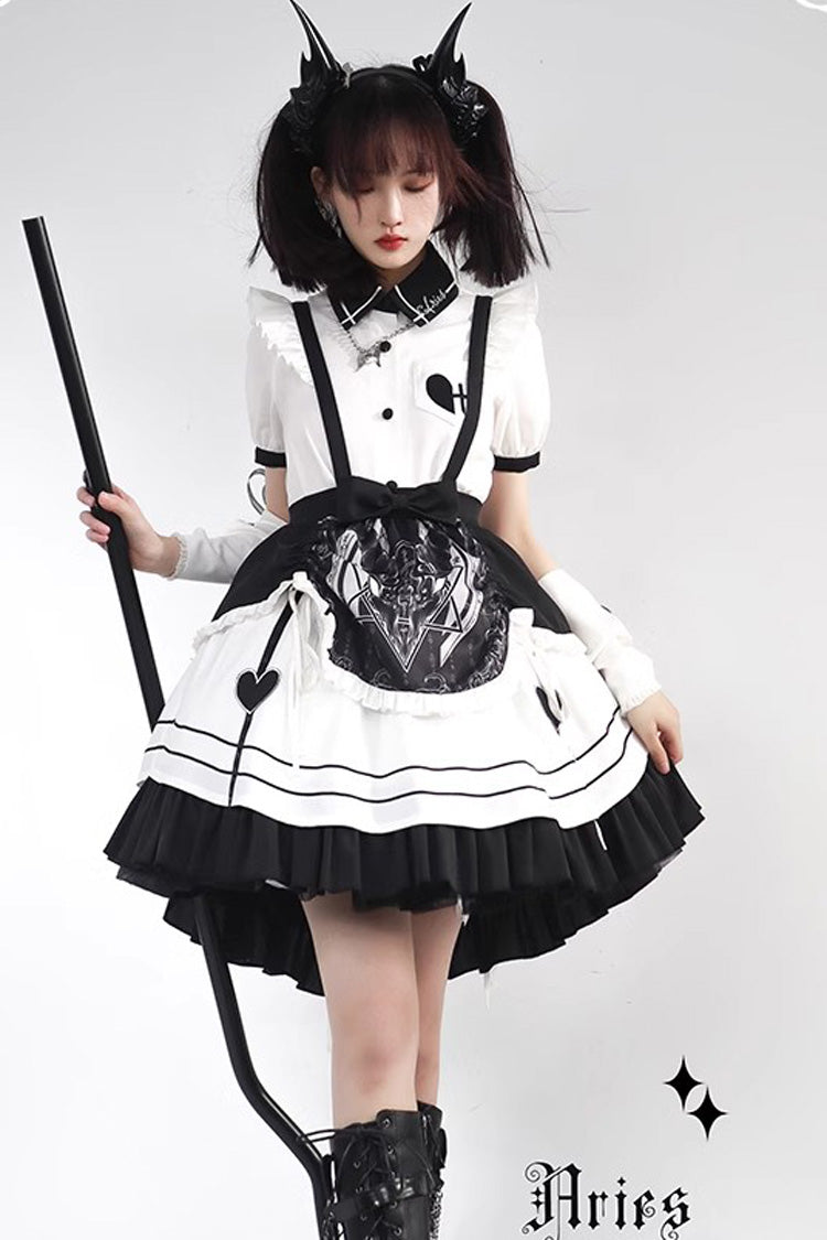 White/Black Ruffle British Style Maid Gothic Lolita Strap Dress