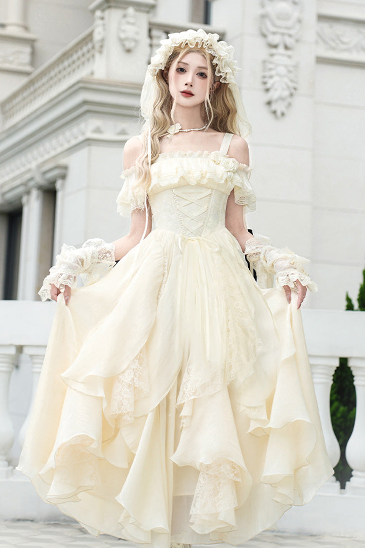 Ivory Moonlight Variations Sleeveless Ruffle Lace-Up Sweet Lolita Jsk Long Dress