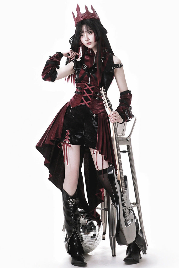 Black/Red Chief Assassin Lace-Up Gothic Ouji Lolita Shorts Set