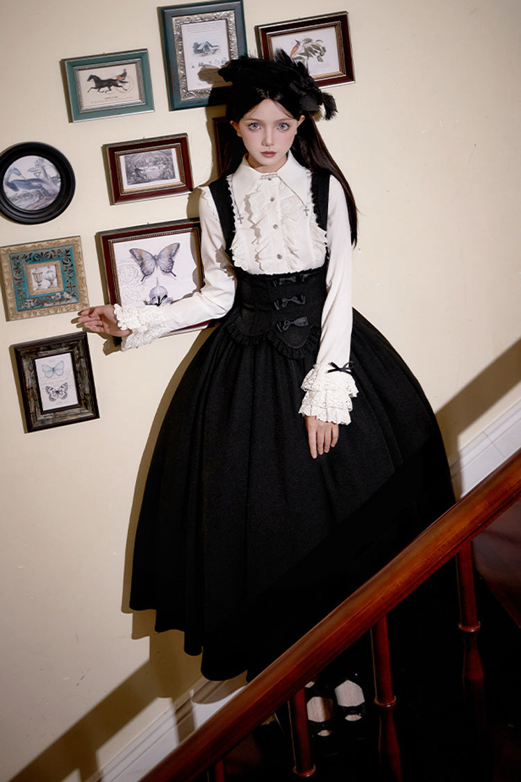 Black Silent Words Ruffle Bowknot Classic Lolita Jsk Push-Up Dress