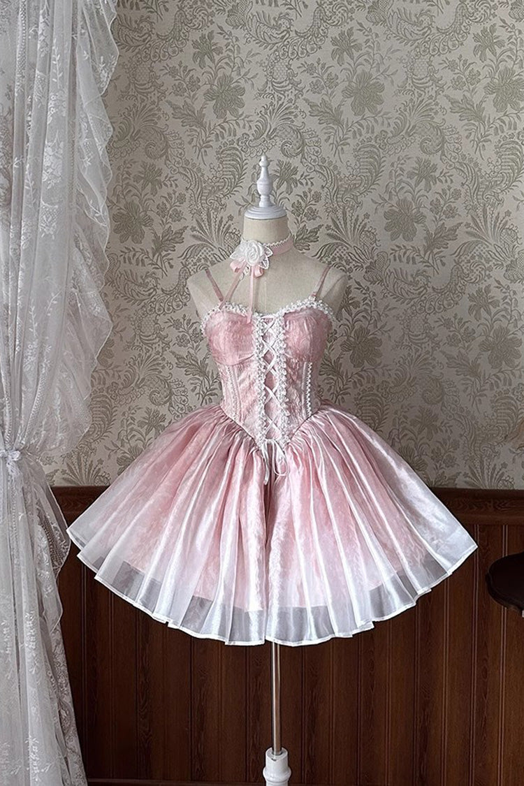 Pink Sleeveless Ruffle Bowknot Sweet Princess Fish Bone Bridesmaid Lolita Jsk Dress