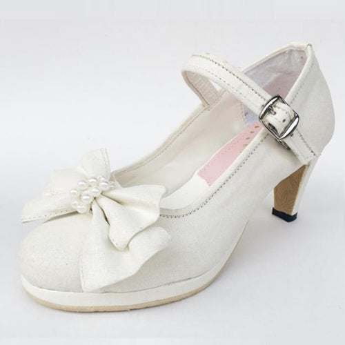 White Pearl Bowknot High Heel Classic Lolita Shoes