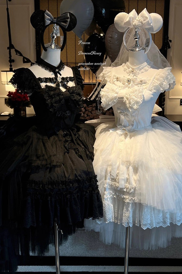 Black Jewelry Love Story Halterneck Ruffle Hanayome Bowknot Lace Gothic Lolita Dress