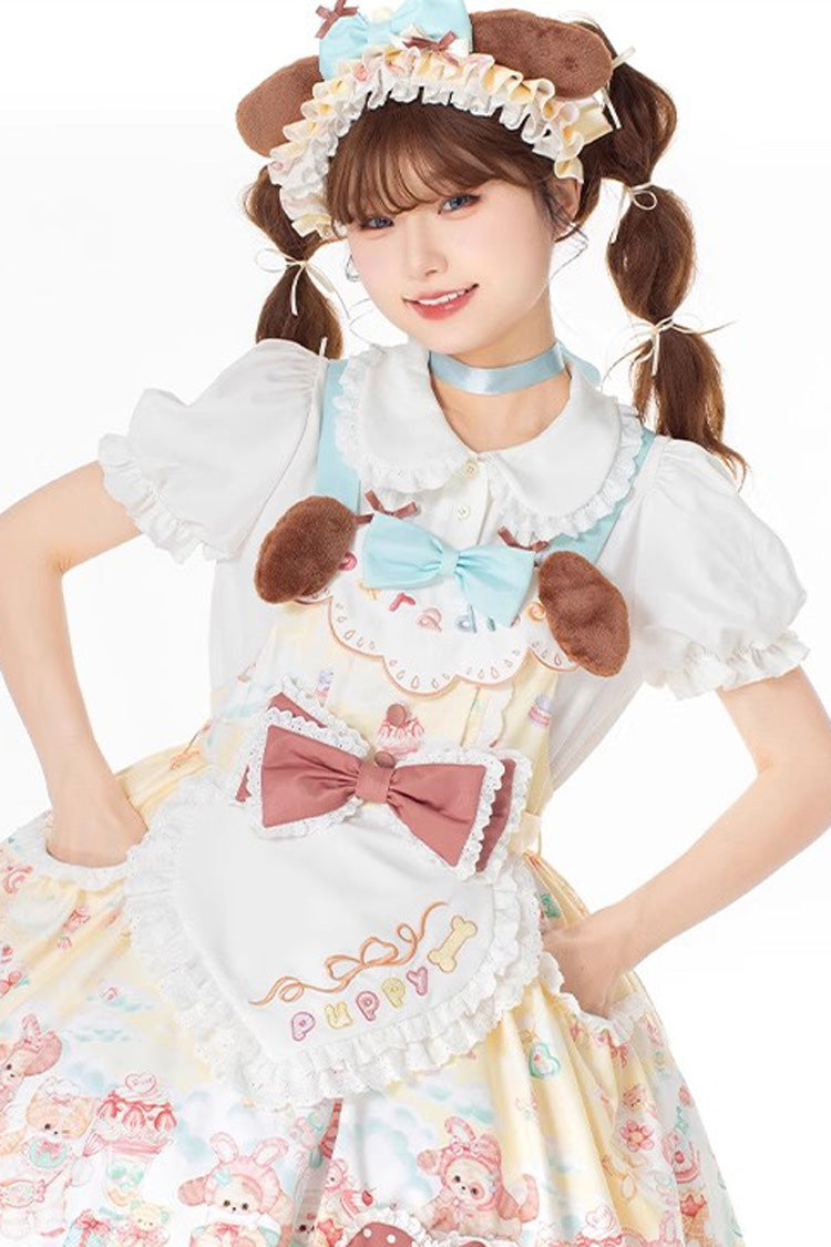Multi-Color Sweet Pet Paradise Print Ruffle Bowknot Vintage Lolita Strap Dress