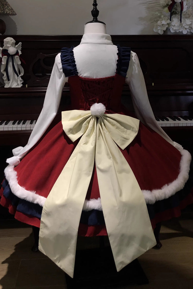 Red/Blue Year of the Horse Ruffled Embroidered Bow Sweet Chinese Style Lolita Jsk Dress Set