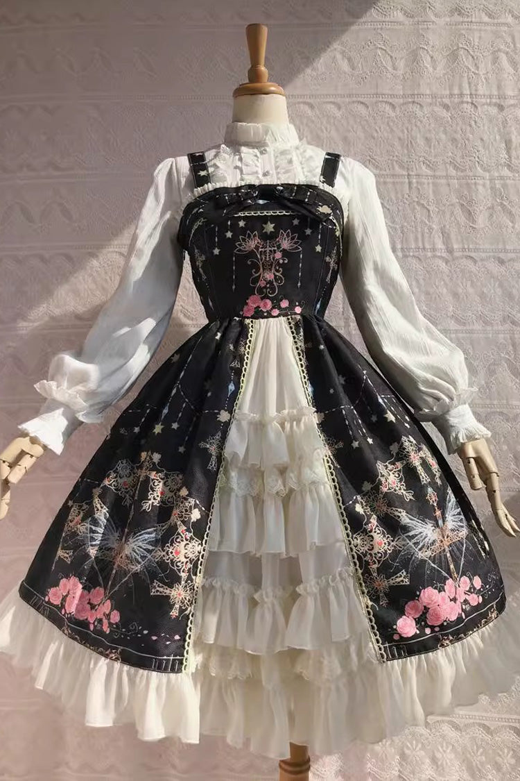 Peacock Cross Print Ruffle Cardigan Bowknot Sweet Lolita Jsk Dress 4 Colors