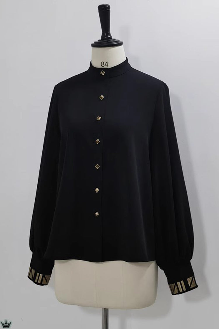 Black Black Cat Long Sleeves Print Embroidery Ouji Gothic Prince Handsome Lolita Blouse
