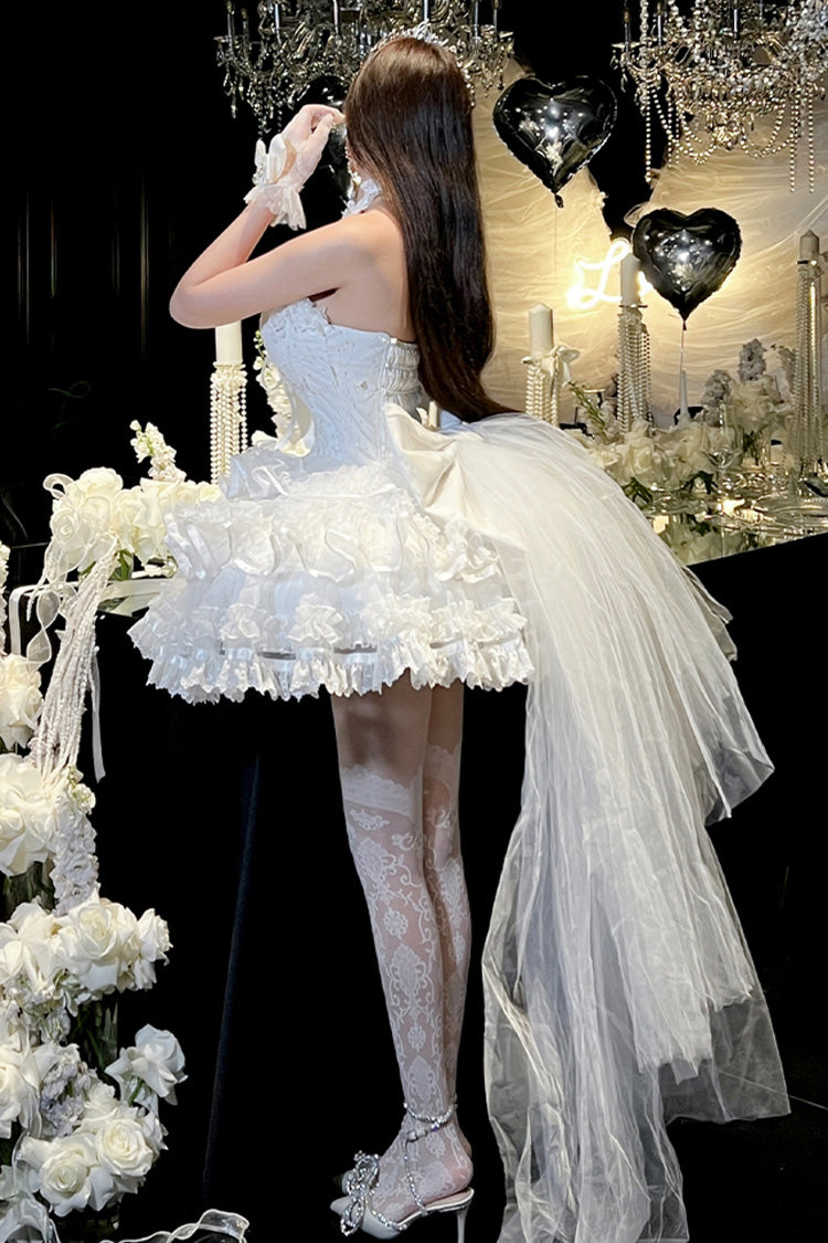 White Love God Bride Halterneck Ruffle Hanayome Bowknot Lace Sweet Princess Lolita Jsk Dress