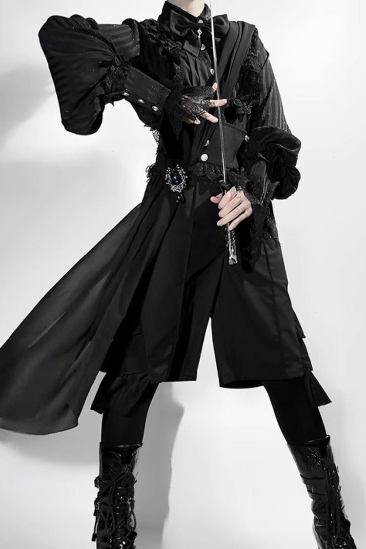 Black Eternal City Long Sleeves Lace Gothic Prince Medieval Ouji Lolita Blouse Knee-Length Shorts Set