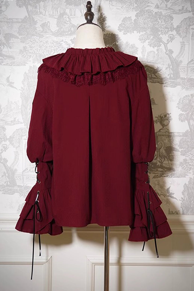 Wine Red Pirate Series Navigation Treasure Hunting Guide V Collar Long Hime Sleeves Ouji Lolita Blouse