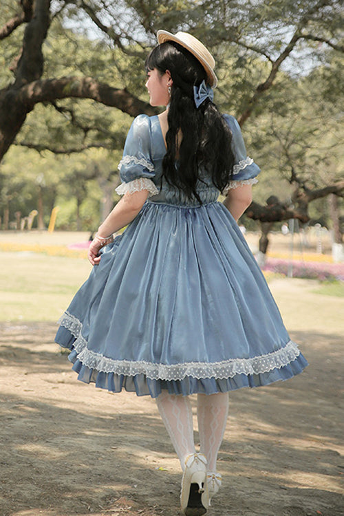 Square Collar Lace Short Sleeves High Waisted Plus Size Sweet Lolita OP Dress