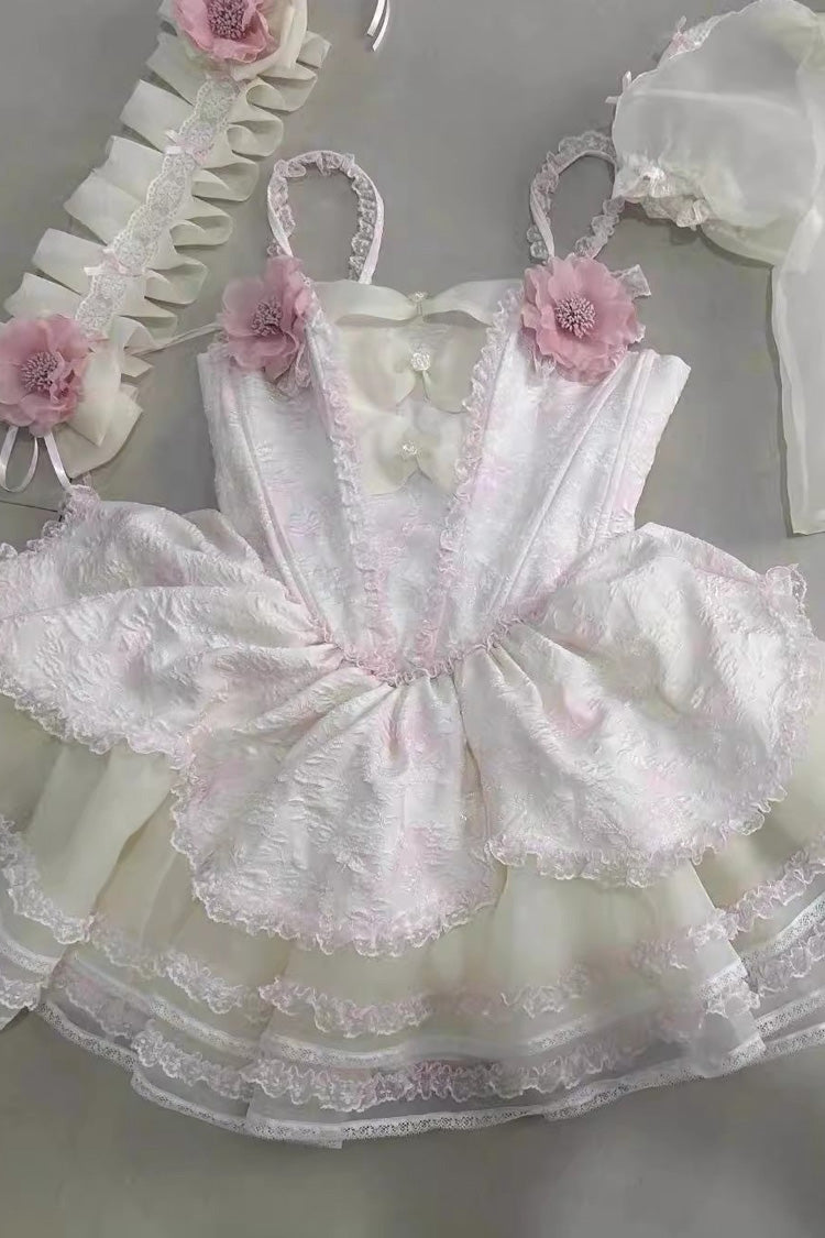 Pink Jasmine Rain Ruffle Hanayome Bowknot Lace Sweet Elegant Princess Lolita Dress
